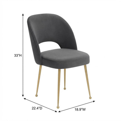 Dark Grey Velvet Dining Chair with Gold Legs and Elegant Design