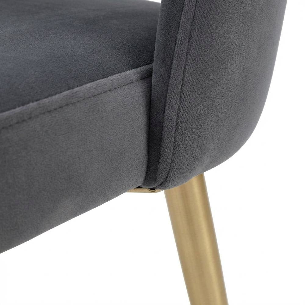 Dark Grey Velvet Dining Chair with Gold Legs and Elegant Design