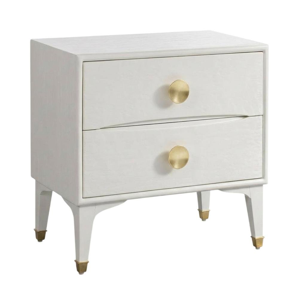 White Nightstand with Brass Legs and Spacious Drawer for Bedroom Storage