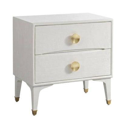 White Nightstand with Brass Legs and Spacious Drawer for Bedroom Storage
