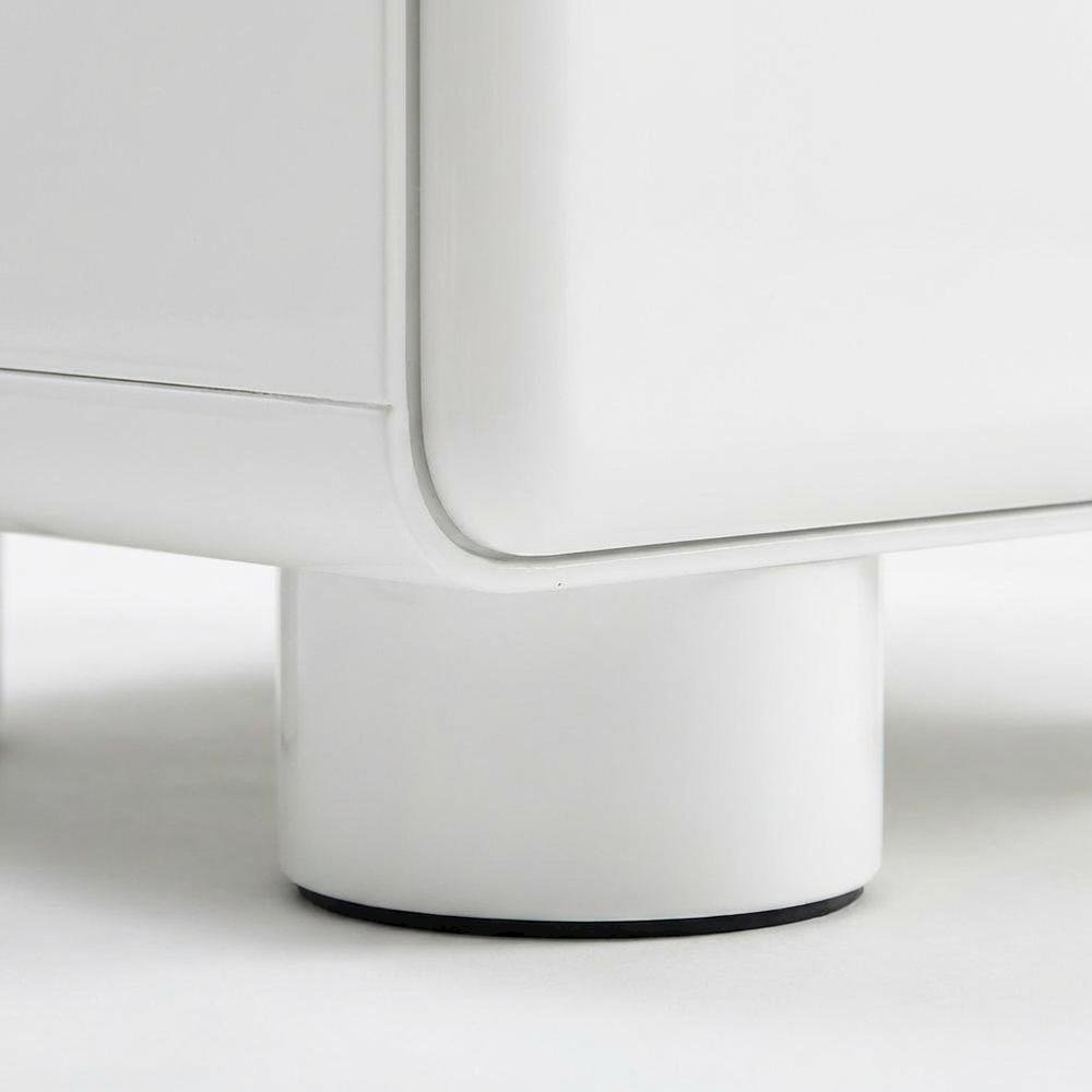 White Nightstand with Rubberwood Legs and Spacious Drawer Storage