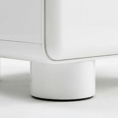 White Nightstand with Rubberwood Legs and Spacious Drawer Storage