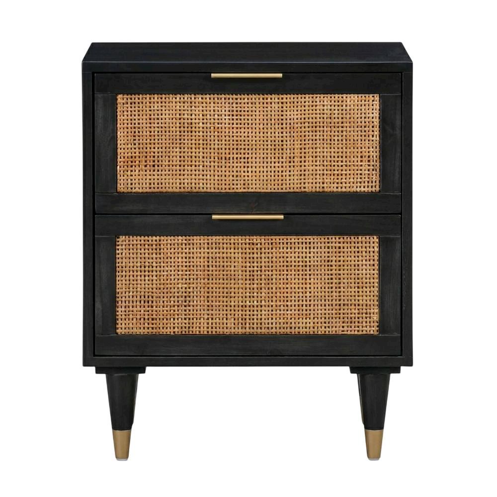 Modern Jungle Nightstand with Black Iron Legs and Soft Close Drawers
