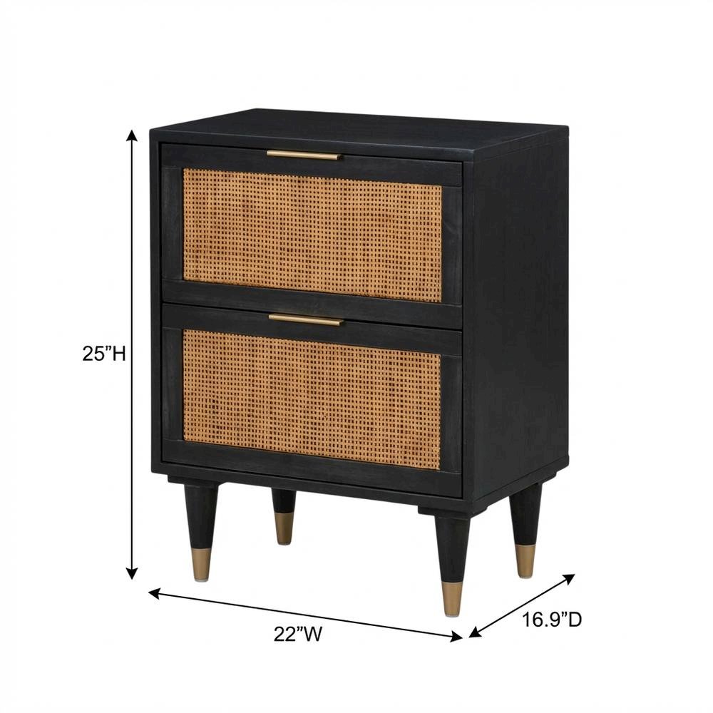 Modern Jungle Nightstand with Black Iron Legs and Soft Close Drawers