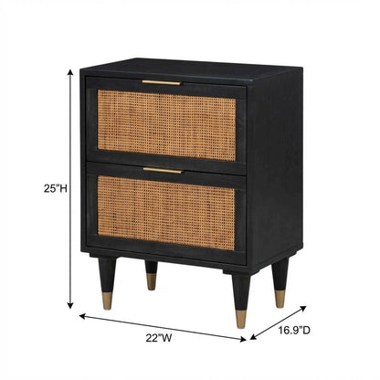 Modern Jungle Nightstand with Black Iron Legs and Soft Close Drawers