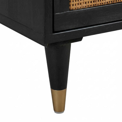 Modern Jungle Nightstand with Black Iron Legs and Soft Close Drawers