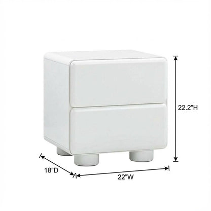 White Nightstand with Rubberwood Legs and Spacious Drawer Storage