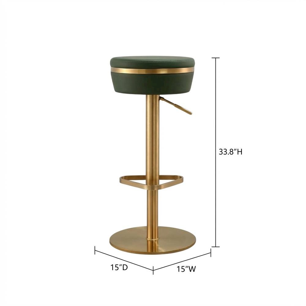 Malachite Green and Gold Adjustable Bar Stool with Fiber-Wrapped Foam Seat