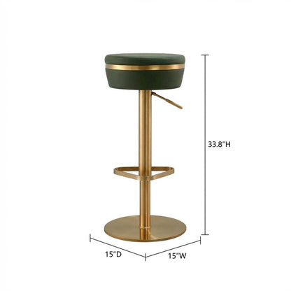 Malachite Green and Gold Adjustable Bar Stool with Fiber-Wrapped Foam Seat