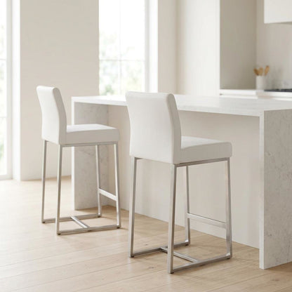 White Stainless Steel Counter Stool Set - Modern, Durable, 2-Pack