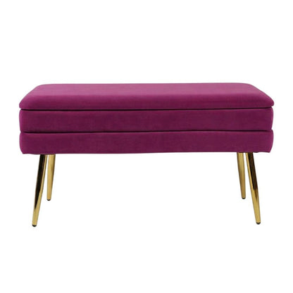 Purple Velvet Storage Bench with Gold Legs and Spacious Seating