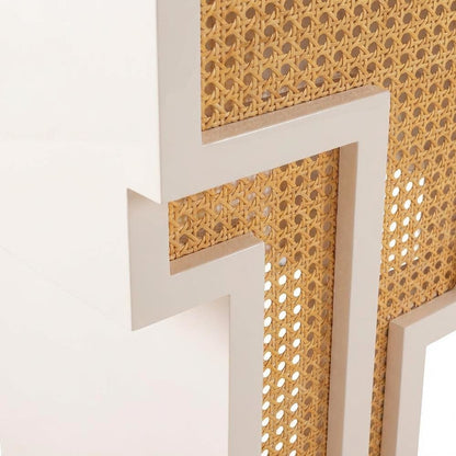 Cream and Rattan Executive Desk with Adjustable Shelf and Soft-Close Drawers