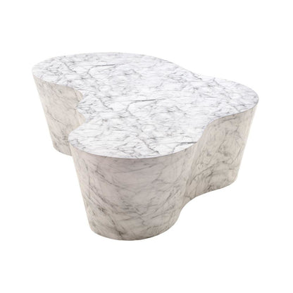 Modern White Stone Coffee Table with Marble Veneer Concrete Finish
