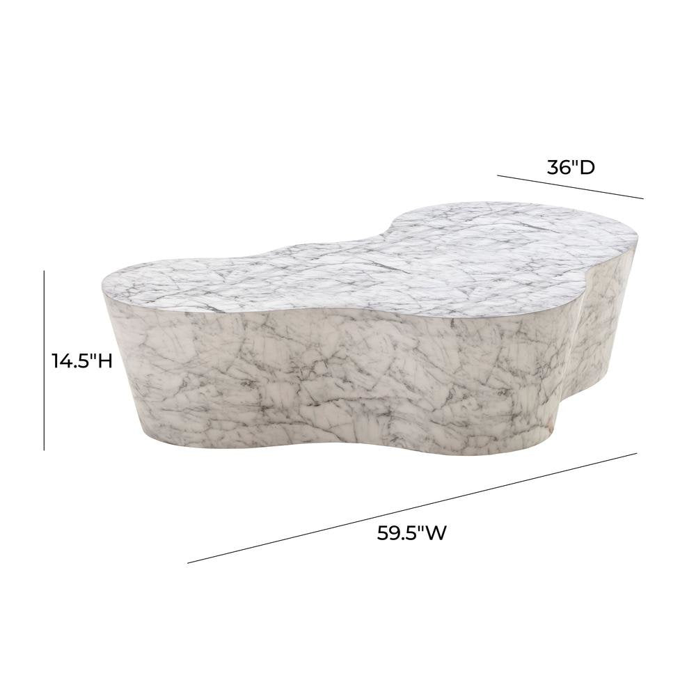 Modern White Stone Coffee Table with Marble Veneer Concrete Finish