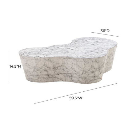 Modern White Stone Coffee Table with Marble Veneer Concrete Finish