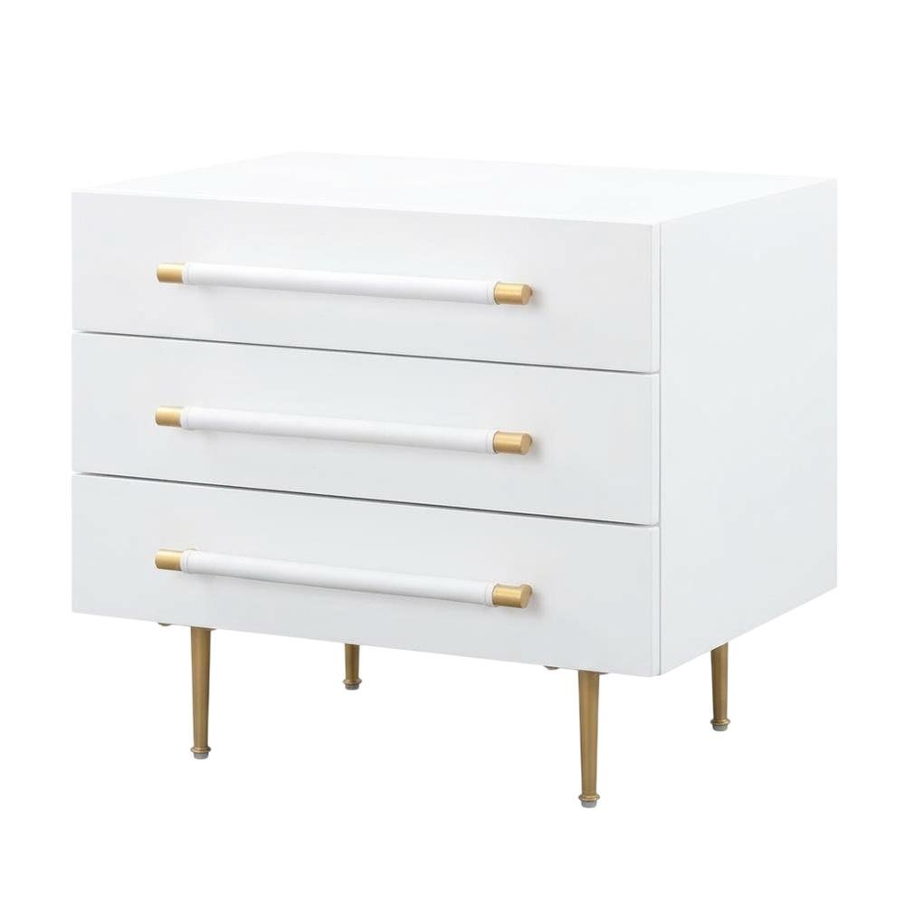 Modern Gray Nightstand with Soft Close Drawers and Gold Iron Legs