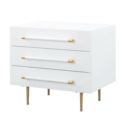 Modern Gray Nightstand with Soft Close Drawers and Gold Iron Legs
