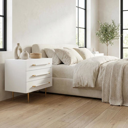 Modern Gray Nightstand with Soft Close Drawers and Gold Iron Legs