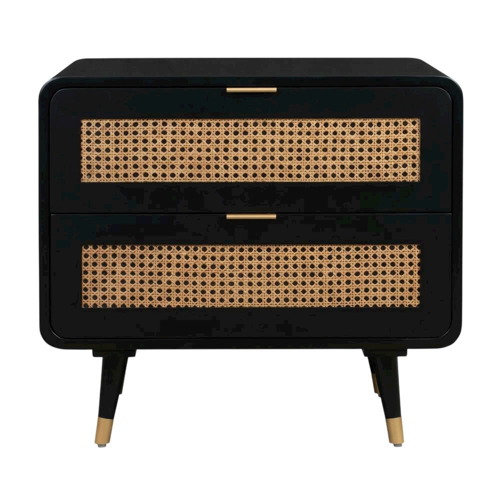 Mid-Century Nightstand with Black Legs and Soft-Close Drawers in Acacia