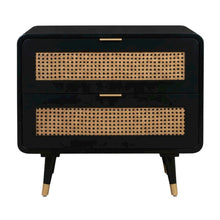 Mid-Century Nightstand with Black Legs and Soft-Close Drawers in Acacia