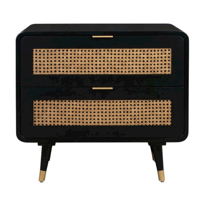 Mid-Century Nightstand with Black Legs and Soft-Close Drawers in Acacia