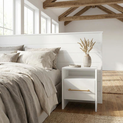 White Nightstand with Adjustable Shelf and Mdf Legs for Bedroom Storage