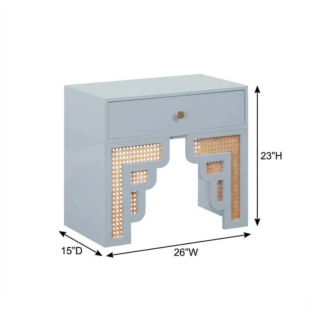 Blue Rattan Nightstand with Soft Close Drawer and Mdf Legs