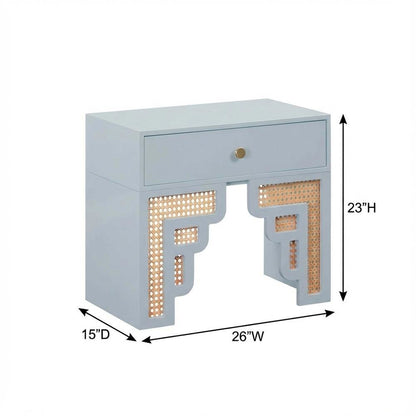 Blue Rattan Nightstand with Soft Close Drawer and Mdf Legs