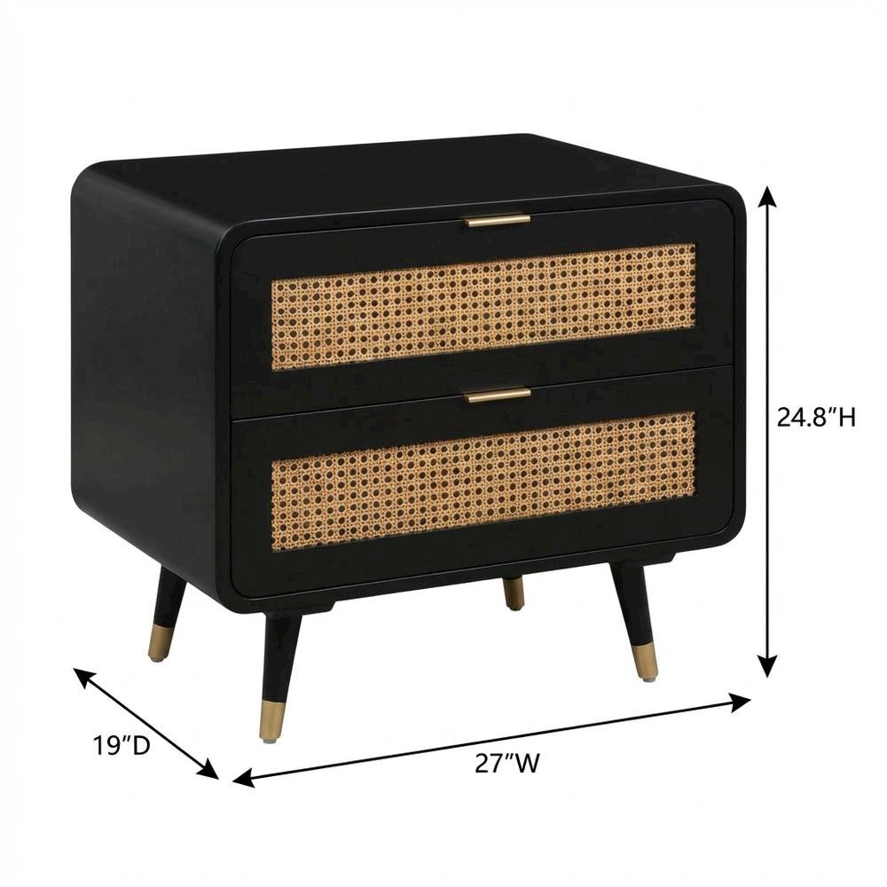 Mid-Century Nightstand with Black Legs and Soft-Close Drawers in Acacia