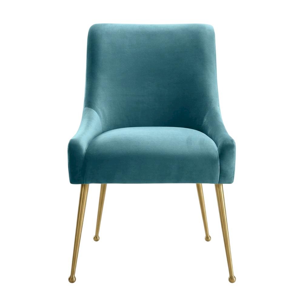 Velvet Side Chair in Sea Blue with Gold-Stainless Steel Legs and Fiber Foam Seat