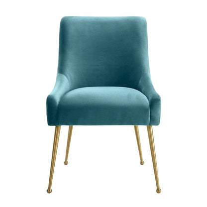 Velvet Side Chair in Sea Blue with Gold-Stainless Steel Legs and Fiber Foam Seat