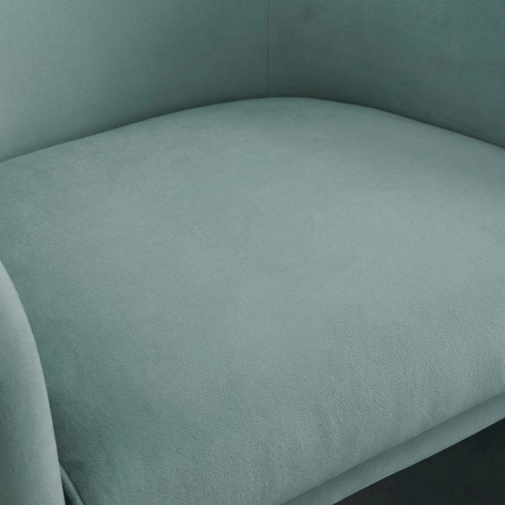 Velvet Accent Chair in Sea Blue with Sculptural Design and Plywood Legs