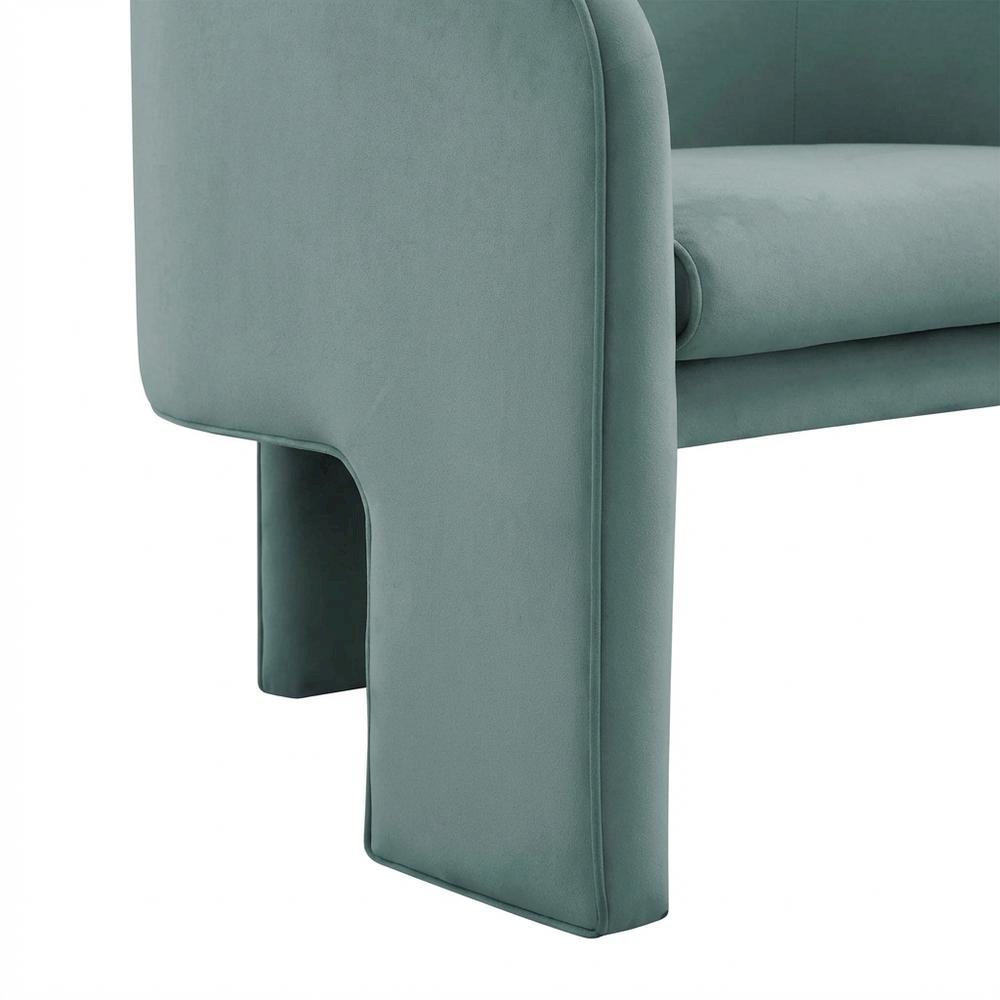 Velvet Accent Chair in Sea Blue with Sculptural Design and Plywood Legs