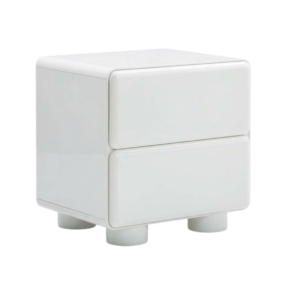 White Nightstand with Rubberwood Legs and Spacious Drawer Storage