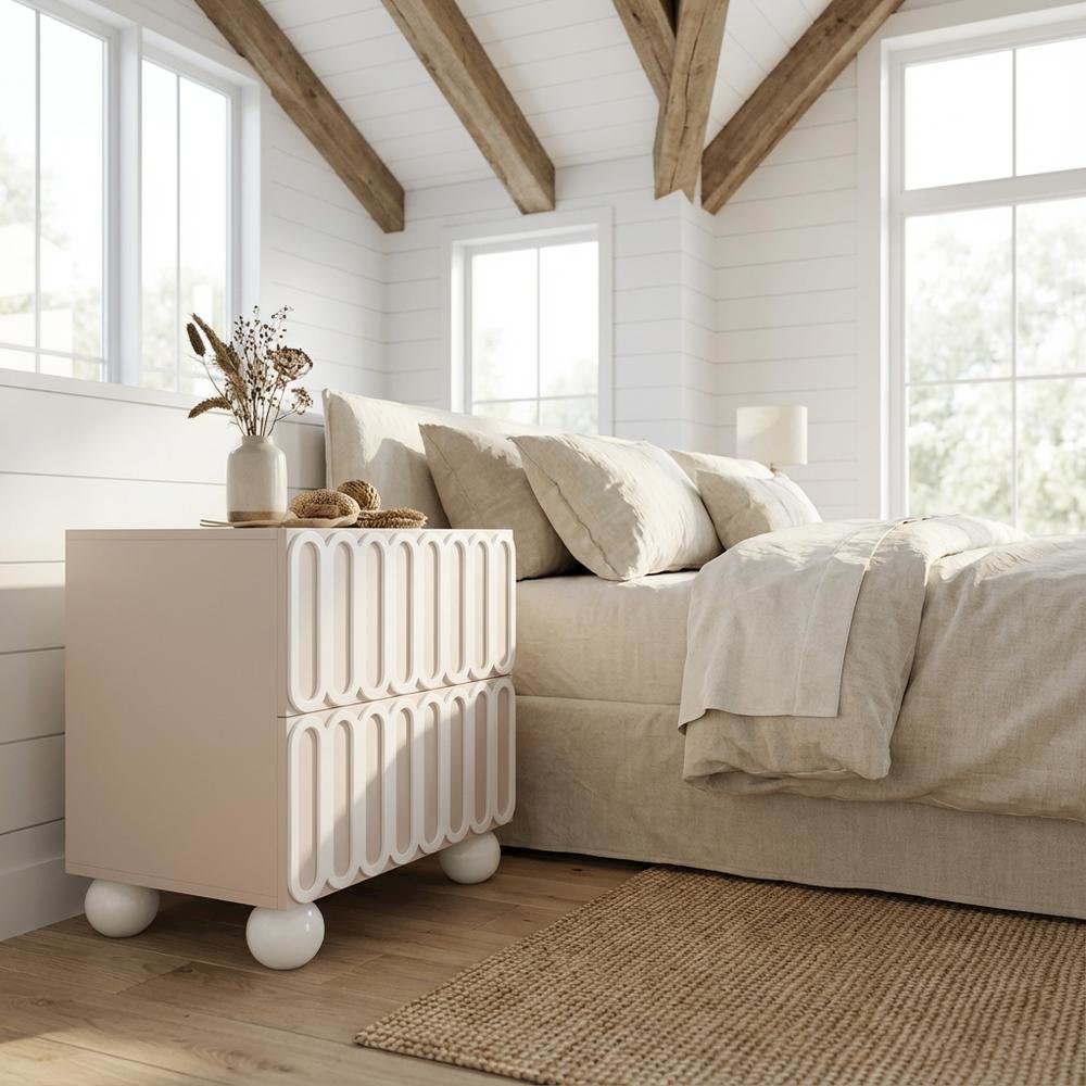 Taupe Nightstand with Wooden Legs and Soft Close Drawer for Bedroom