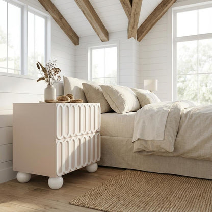 Taupe Nightstand with Wooden Legs and Soft Close Drawer for Bedroom