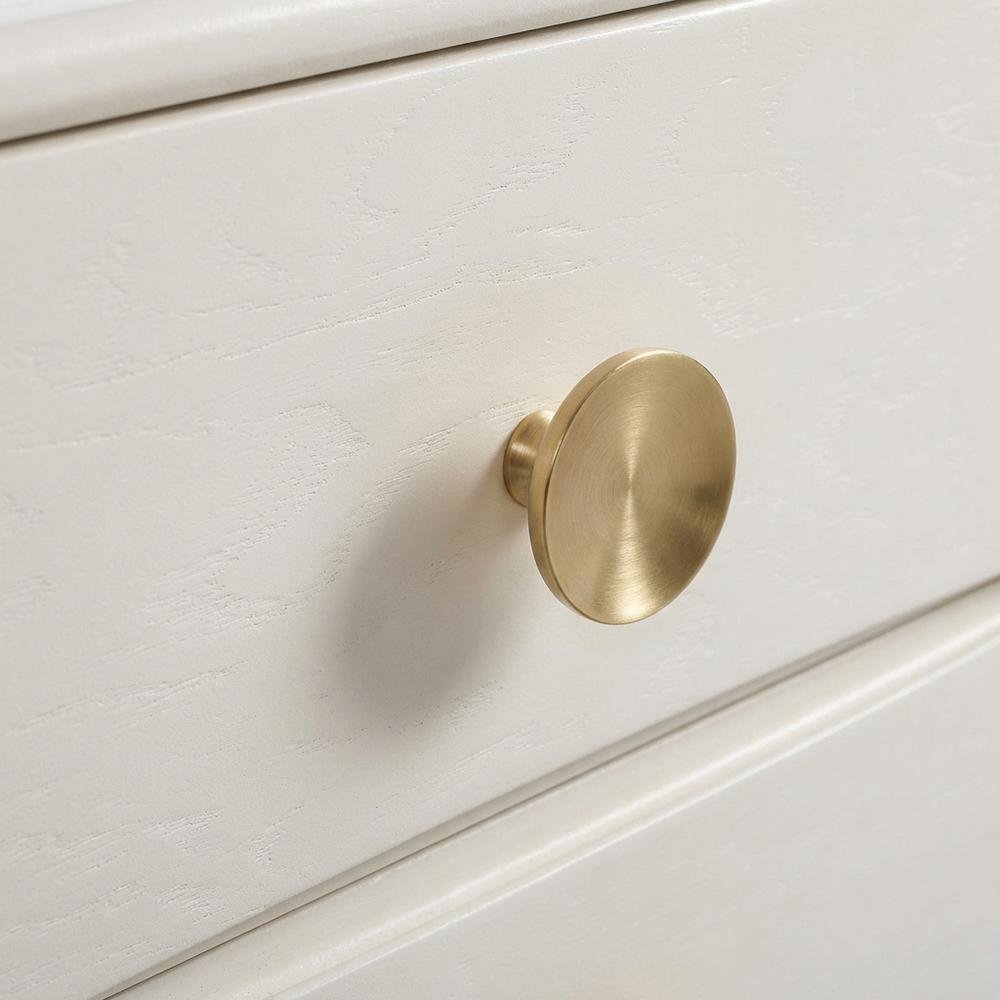 White Nightstand with Brass Legs and Spacious Drawer for Bedroom Storage