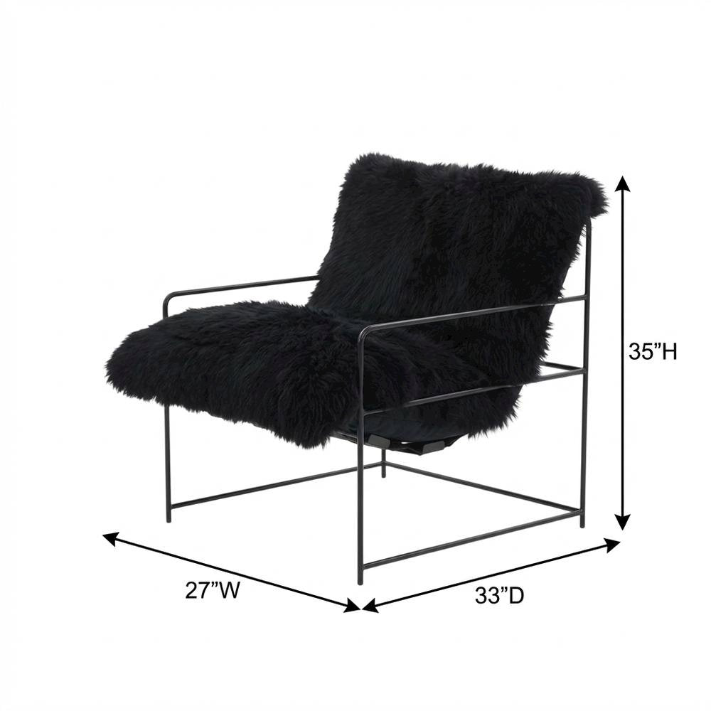 Sheepskin Accent Armchair with Black Iron Legs and PP Fiber Fill