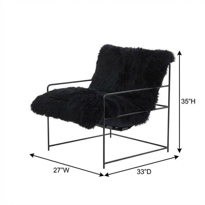 Sheepskin Accent Armchair with Black Iron Legs and PP Fiber Fill
