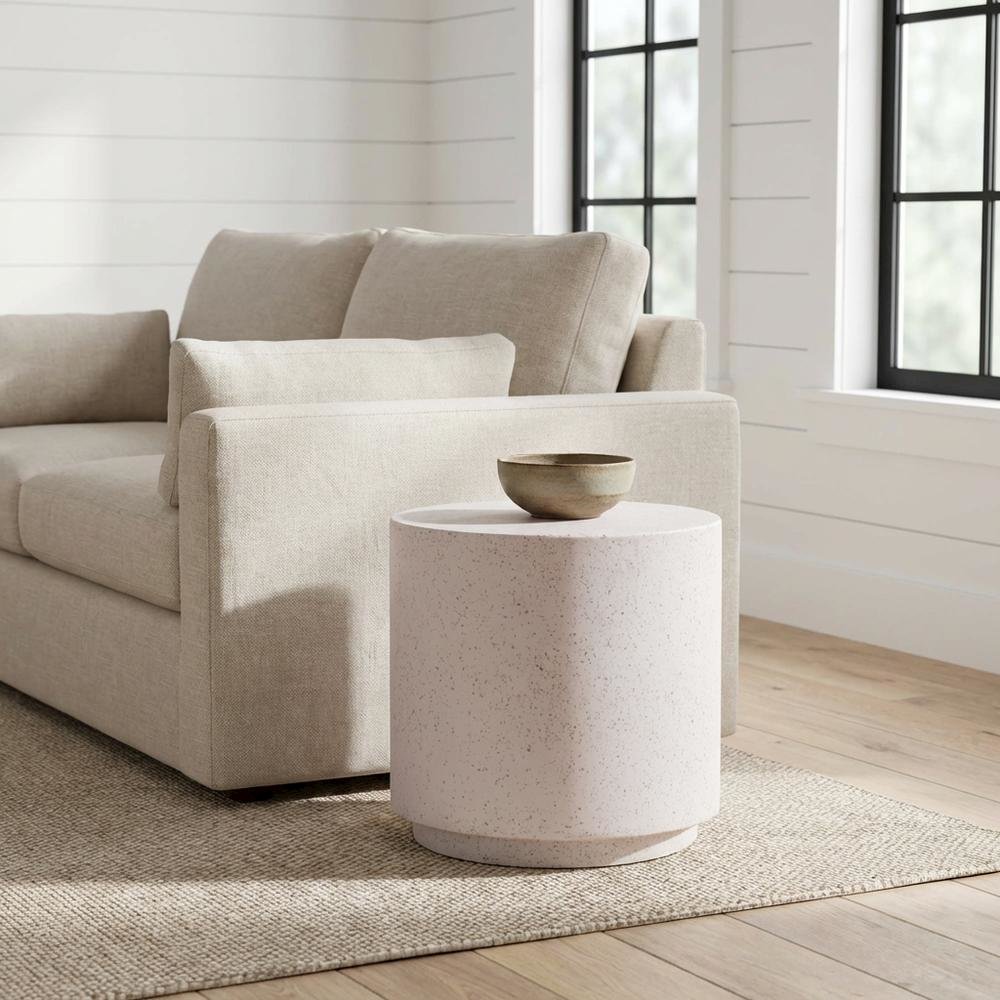 Speckled Terrazzo Side Table with Adjustable Shelf and Modern Design