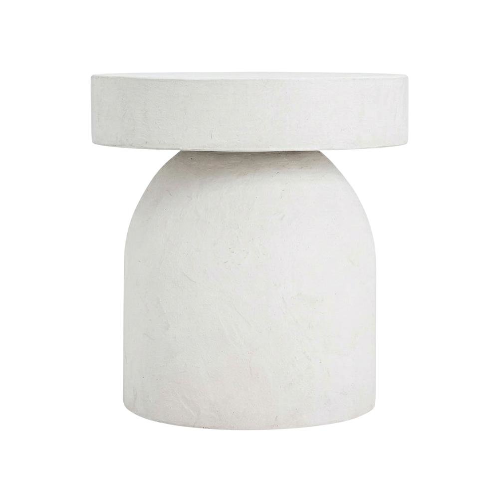 White Concrete Side Table with Adjustable Shelf and Modern Design