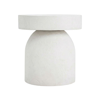 White Concrete Side Table with Adjustable Shelf and Modern Design