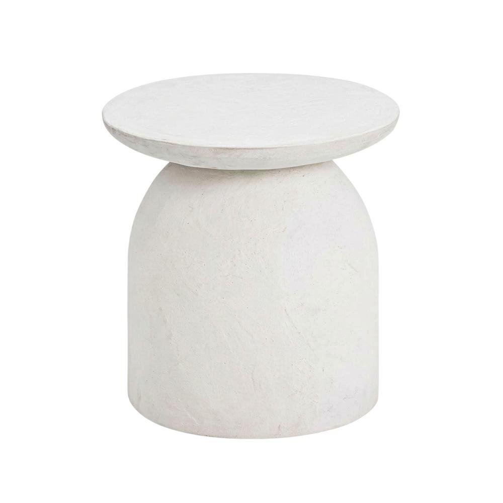 White Concrete Side Table with Adjustable Shelf and Modern Design