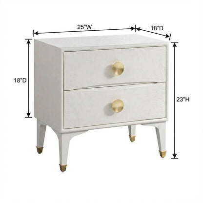 White Nightstand with Brass Legs and Spacious Drawer for Bedroom Storage