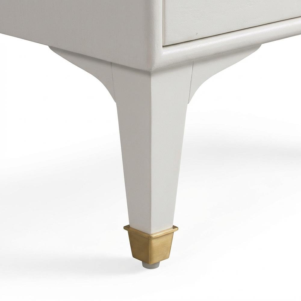 White Nightstand with Brass Legs and Spacious Drawer for Bedroom Storage