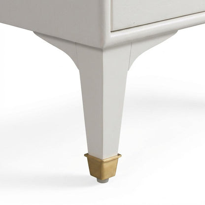 White Nightstand with Brass Legs and Spacious Drawer for Bedroom Storage