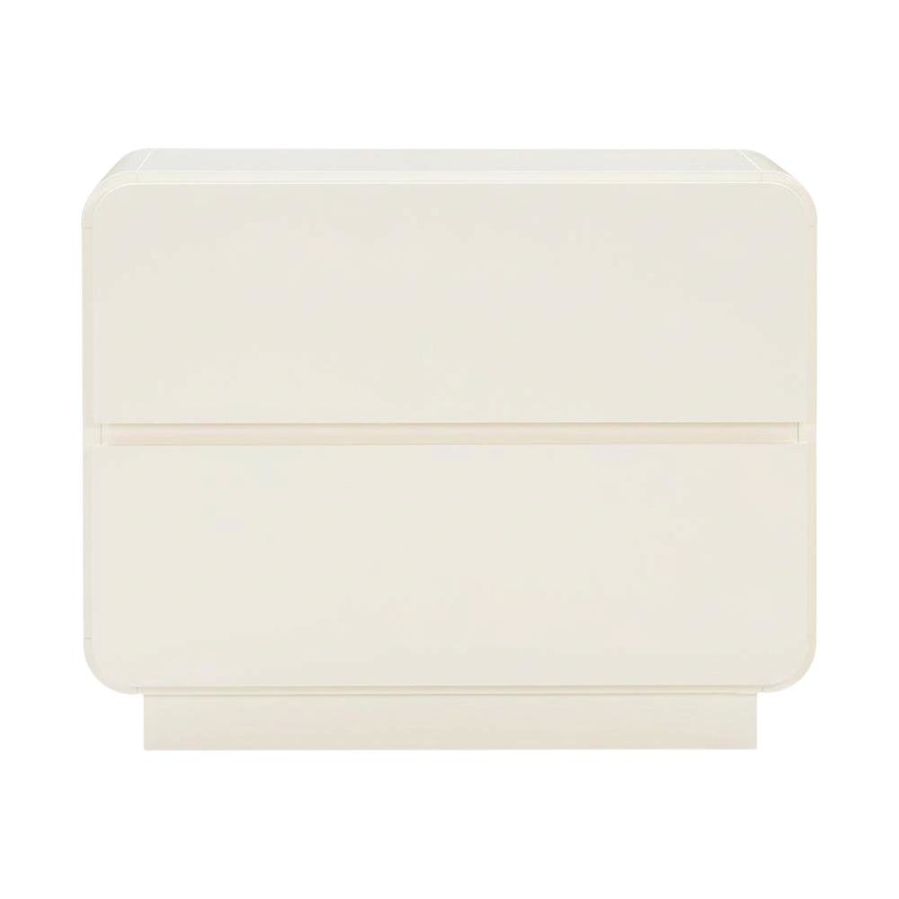 Cream Nightstand with Soft Close Drawers and Acacia Legs