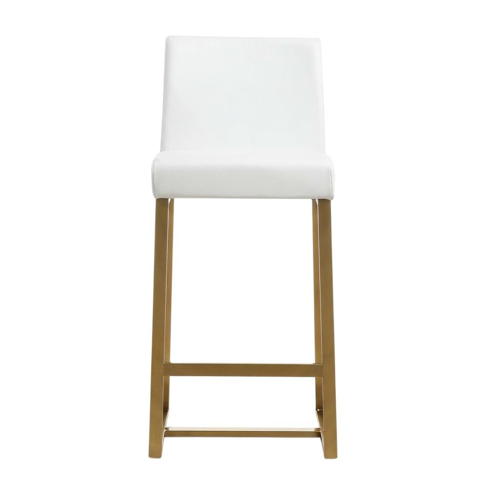 Contemporary White and Gold Steel Counter Stool Set with Cushioned Seats