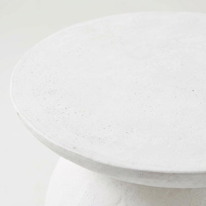 White Concrete Side Table with Adjustable Shelf and Modern Design