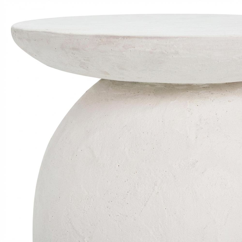 White Concrete Side Table with Adjustable Shelf and Modern Design